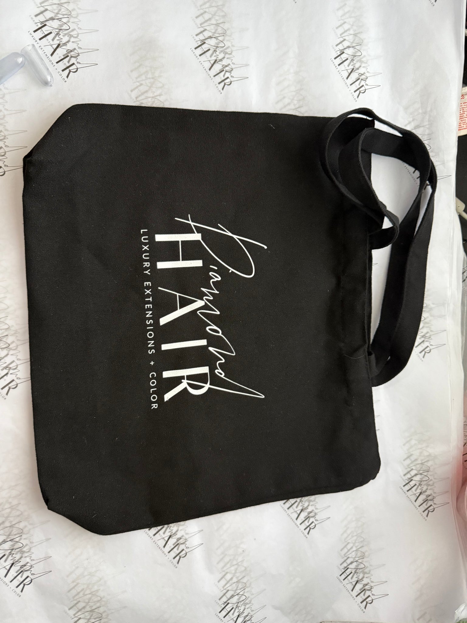 Black canvas branded tote bag