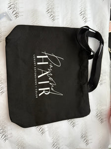 Black canvas branded tote bag