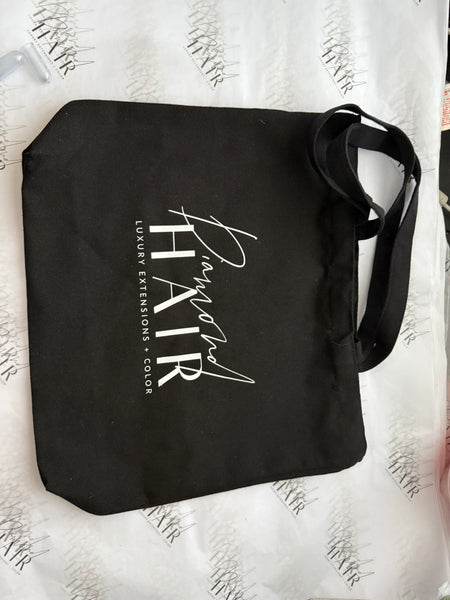Black canvas branded tote bag