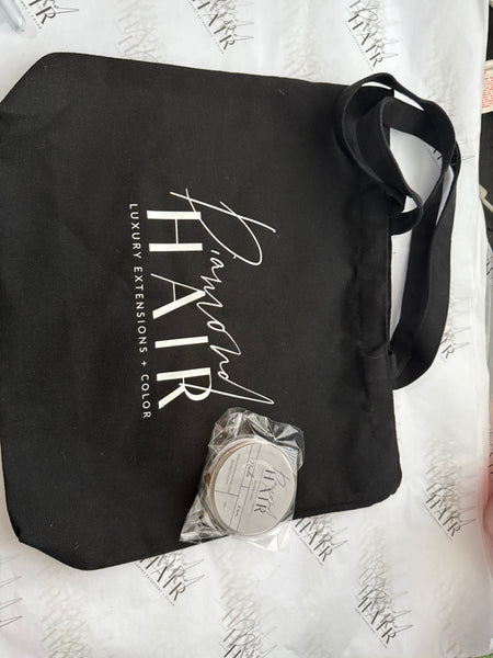 Black canvas branded tote bag
